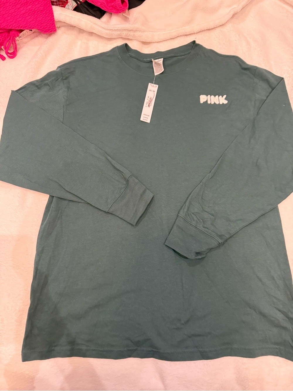 PINK Victoria's Secret Teal Long-Sleeve Crew Tee xs
